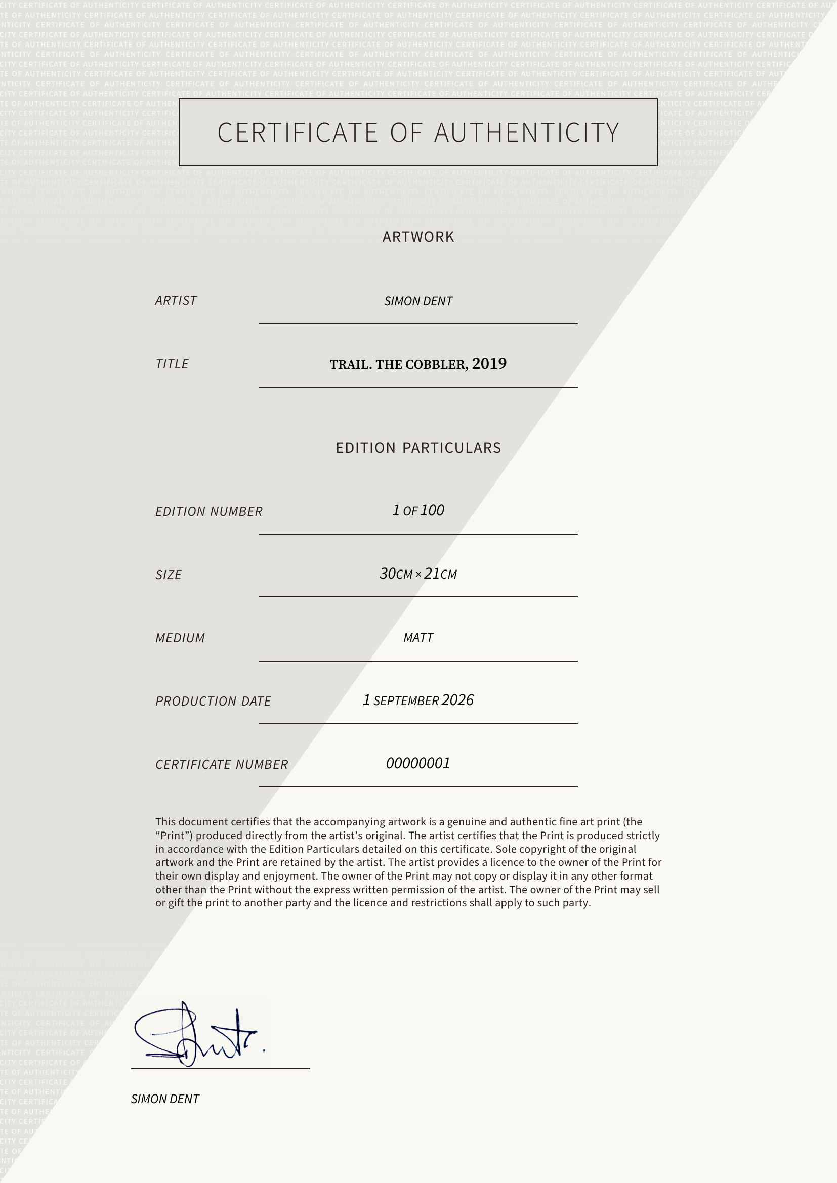 Trail. the Cobbler, 2019 — Certificate of Authenticity