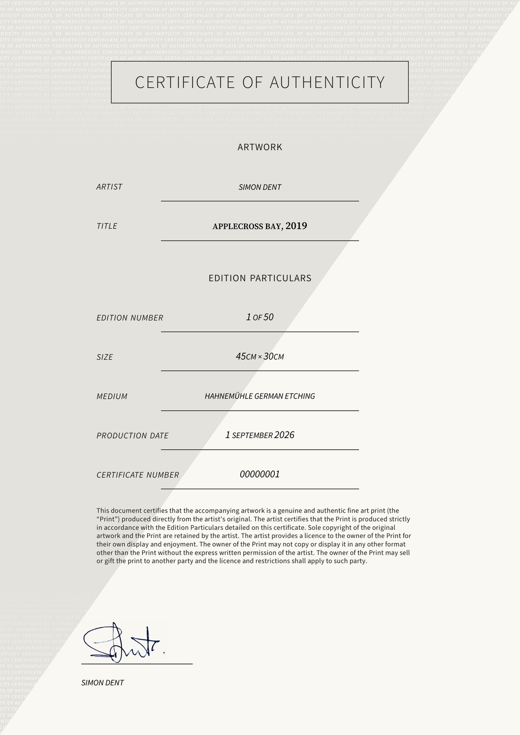 Applecross Bay, 2019 — Certificate of Authenticity