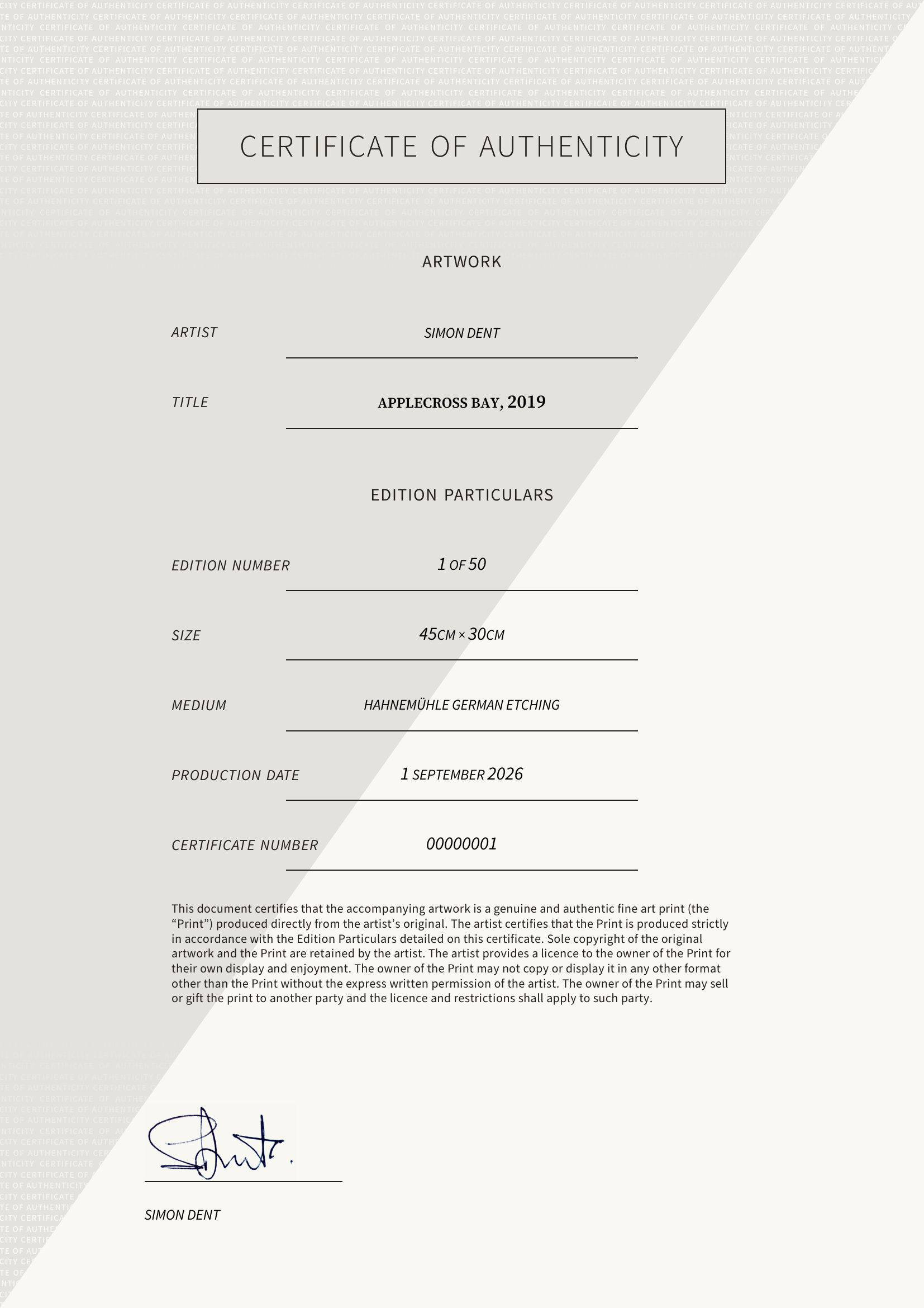 Applecross Bay, 2019 — Certificate of Authenticity